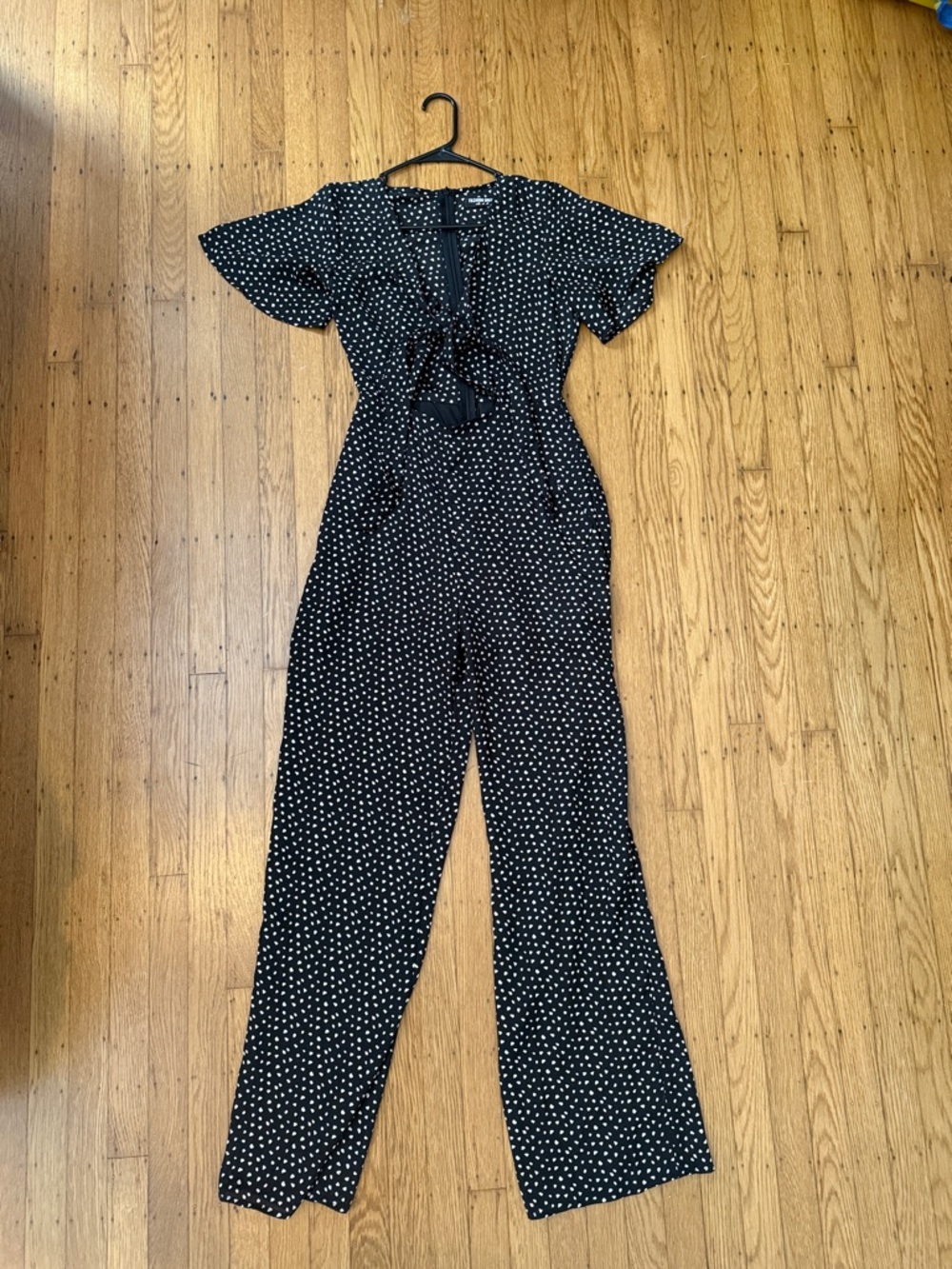 Fashion Union Black Polka Dot Tie-Front Jumpsuit